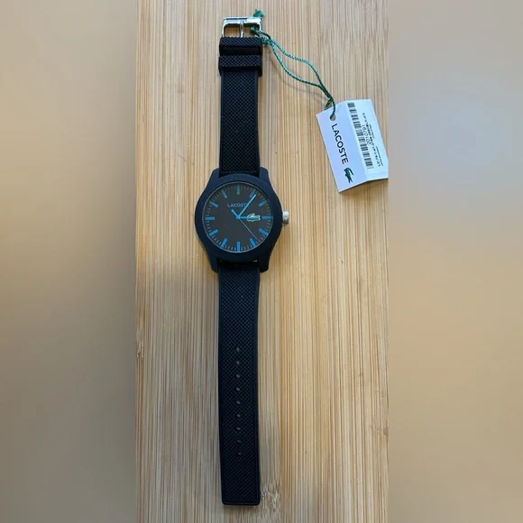 Lacoste Watch With 43mm Black Face & Black Silicone Band
